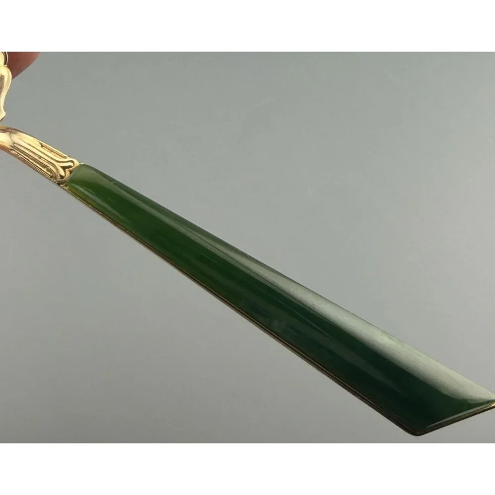 Vintage Napier Jam Spoon Jadeite Handle Gilt Metal McClurg's Jeweler Box